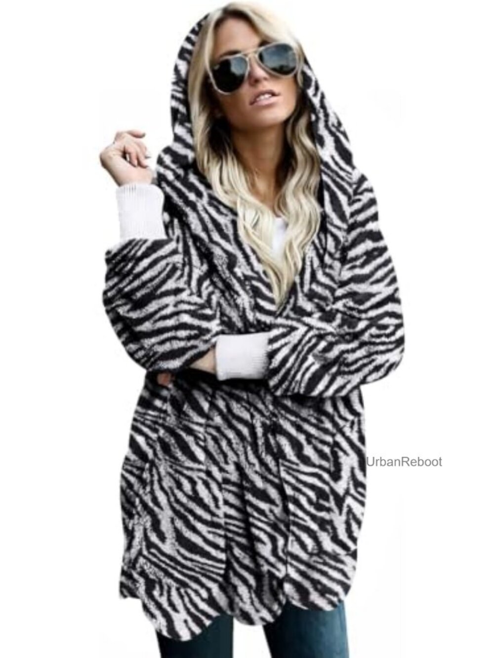 Fleece Hooded Cardigan Fuzzy Sweater Coat Pockets Pull On